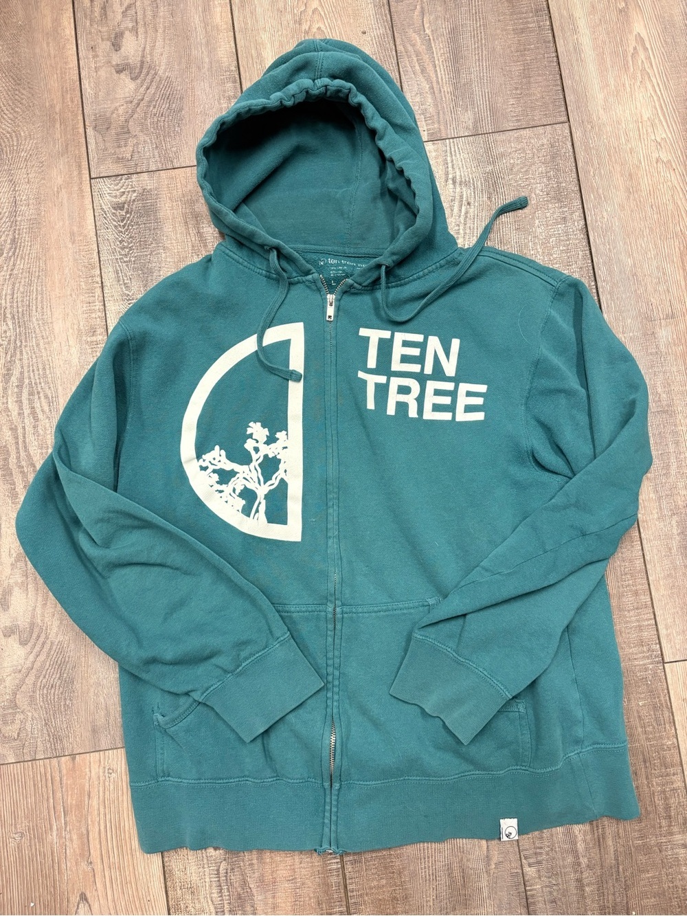 tentree Teal Green Full-Zip Hoodie with White Logo